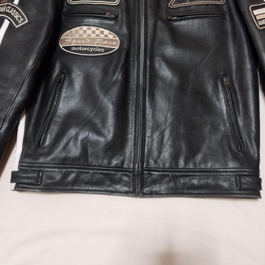 デグナー　ライダースジャケット　ブラック　牛革　ワッペン　キルティング　XL