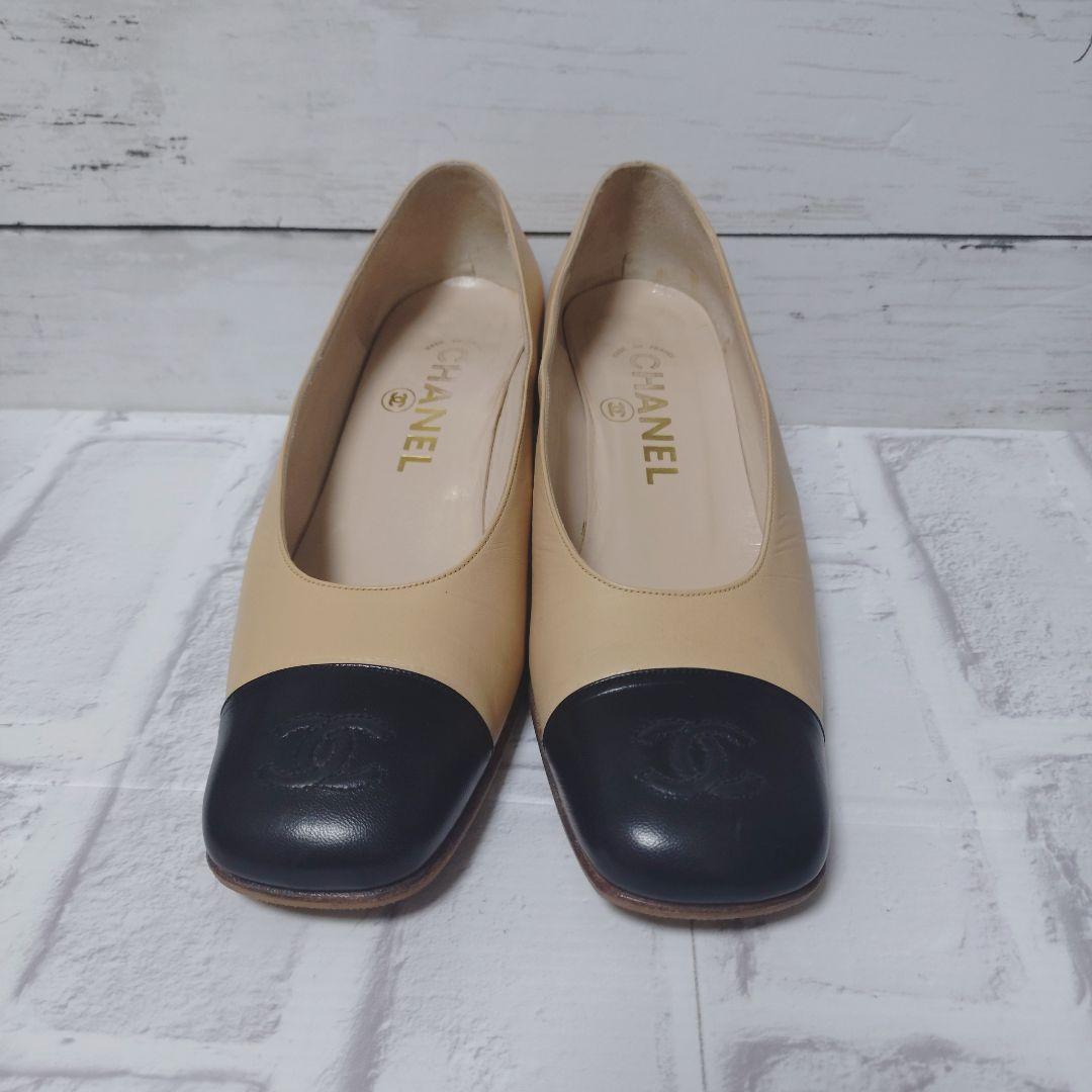 【シャネル】パンプス　ハイヒール ココマーク　バイカラー ベージュ　黒　37