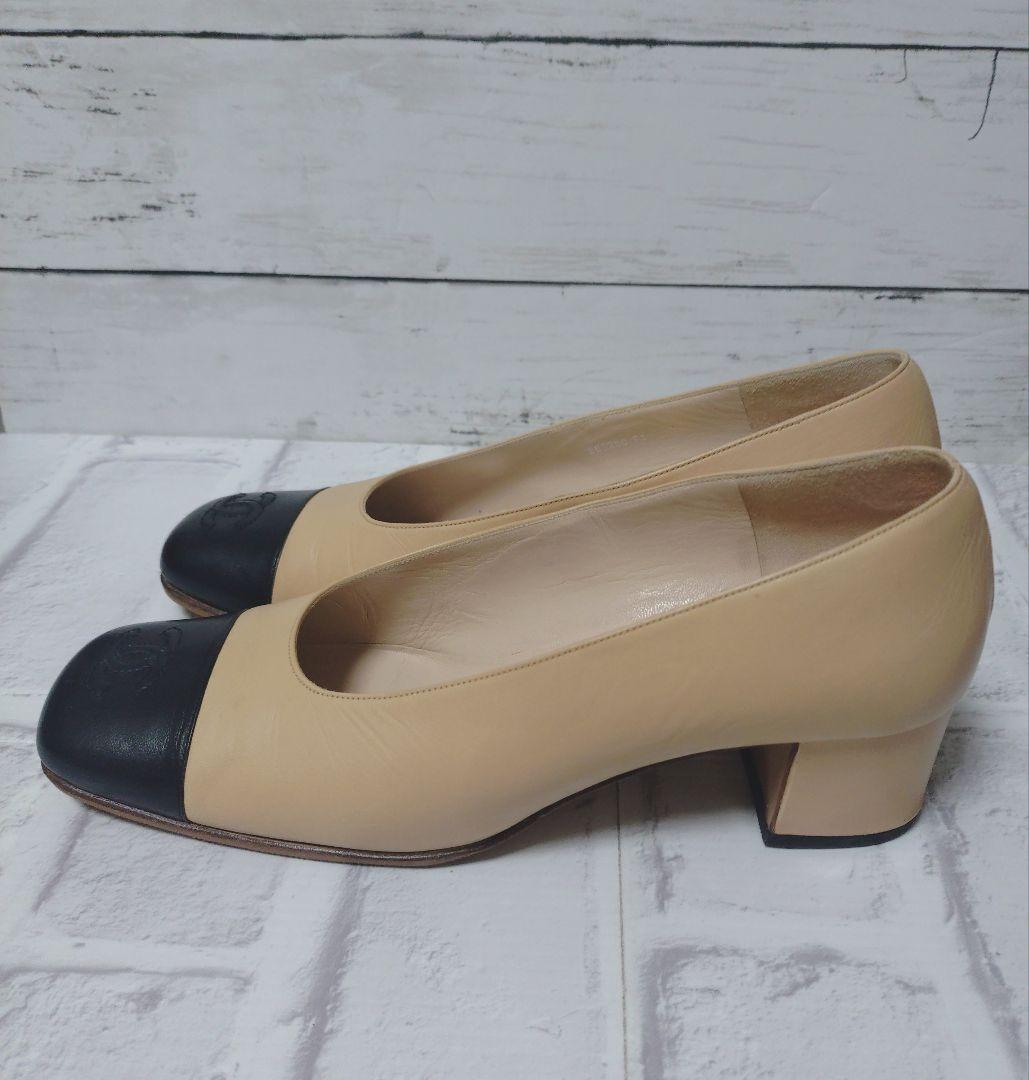 【シャネル】パンプス　ハイヒール ココマーク　バイカラー ベージュ　黒　37