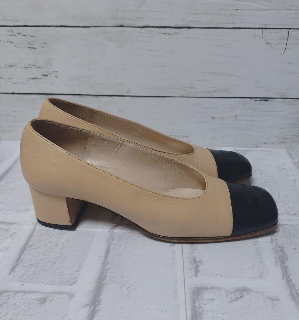 【シャネル】パンプス　ハイヒール ココマーク　バイカラー ベージュ　黒　37