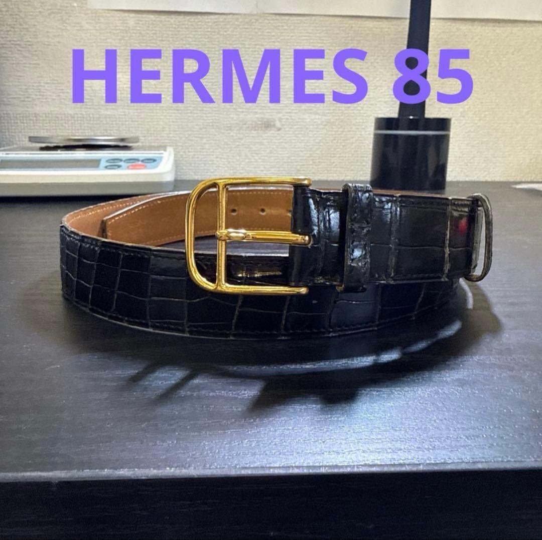 HERMES エルメス　クロコダイルベルト85 ゴールド/ブラック　ビンテージ