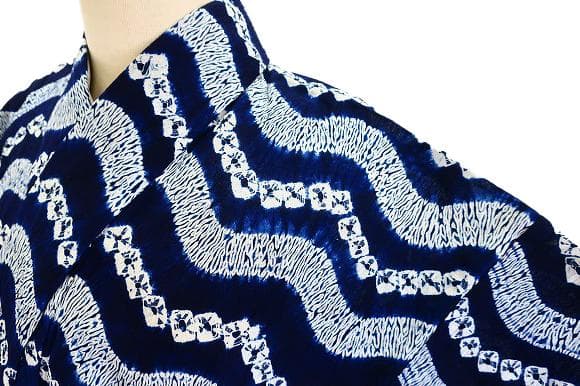 ★専用★美品 浴衣 有松絞り バチ衿 紺 波線 身丈159cm お洒落 夏 伝統