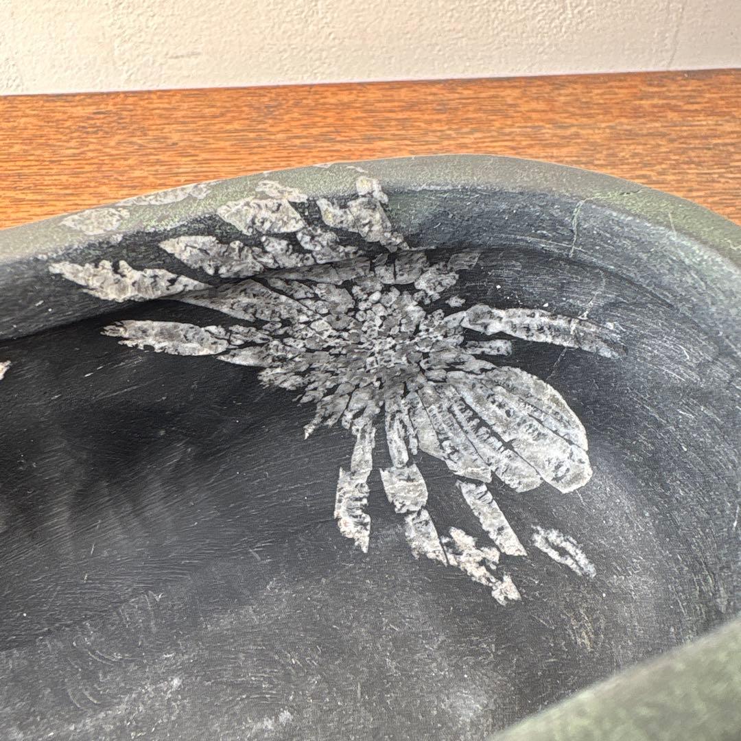 菊花石 鑑賞石 くり抜き 花器 水盤 いけばな 黒 茶花 レア 骨董 珍品