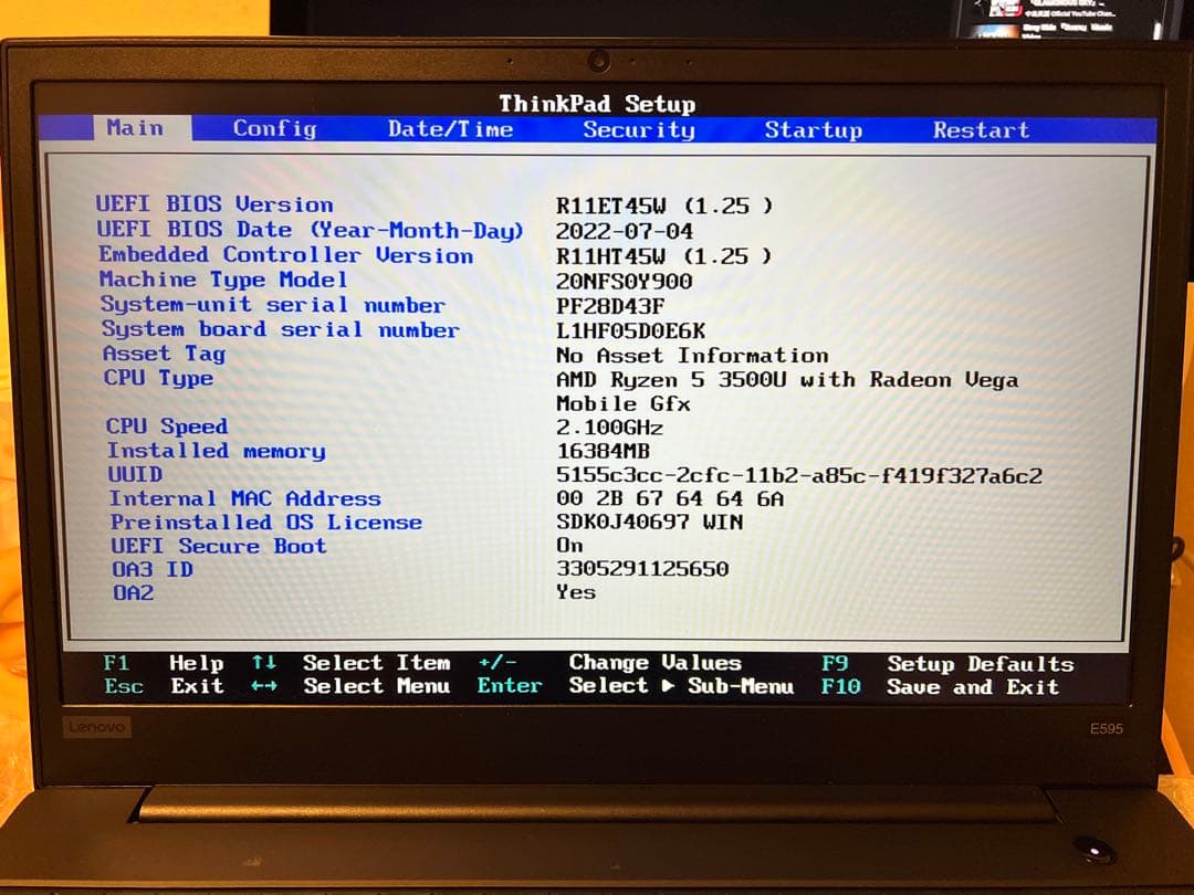 ThinkPad AMD Ryzen 5 3500U 15.6インチ