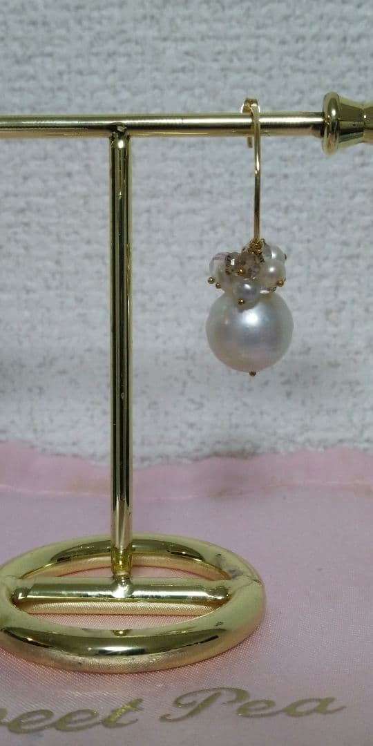 【※希少大粒パール】セミバロックパール15㎜ 全長3.8㎝ 12石フープ2.3㎝