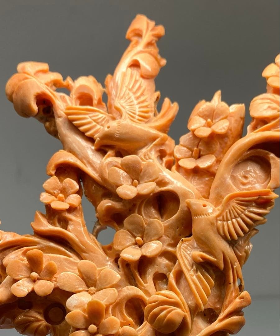 極太赤珊瑚置物　台込高さ23㎝/453g 東Y7-0312☆2F