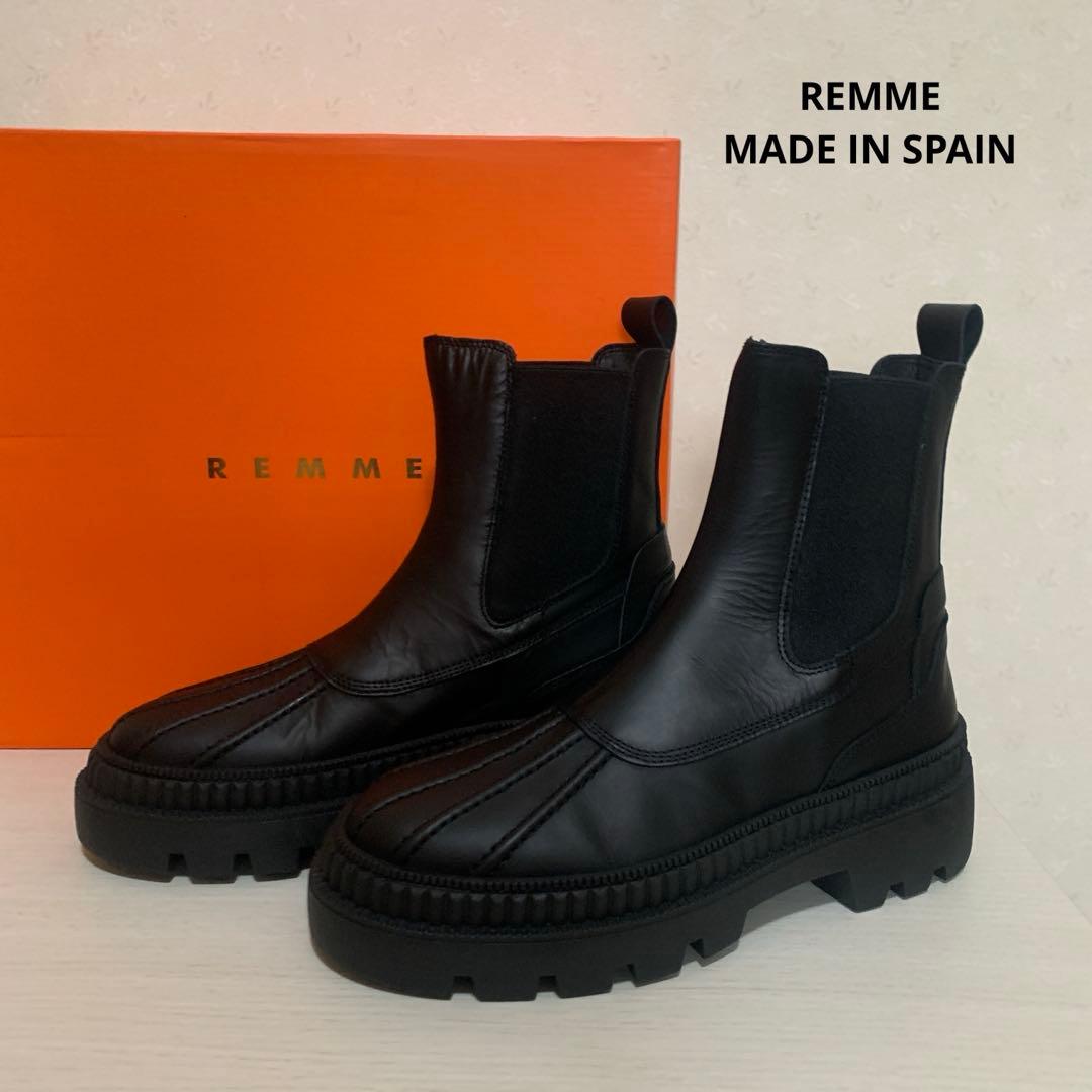 REMME新品ブラック レザー サイドゴアブーツ
