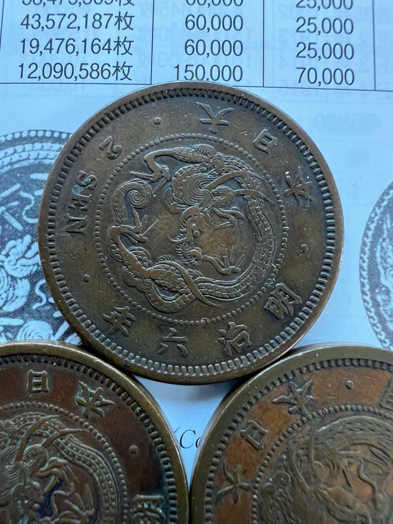 日本銅貨　竜2銭銅貨 明治6.7.17年セット