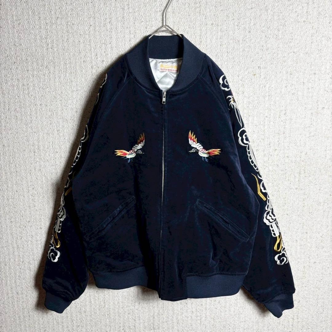 スカジャン　ベロア　別珍　袖刺繍　スーベニアジャケット　キルティング　鳥　M