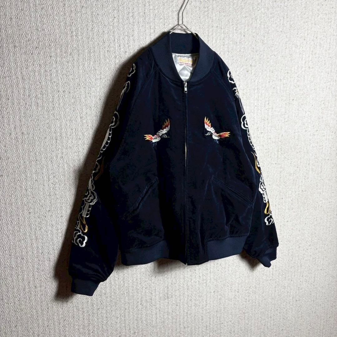 スカジャン　ベロア　別珍　袖刺繍　スーベニアジャケット　キルティング　鳥　M