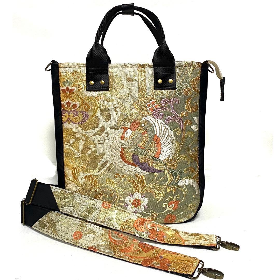 388 帯リメイク　鳳凰の縦型リュック　3wayバッグ
