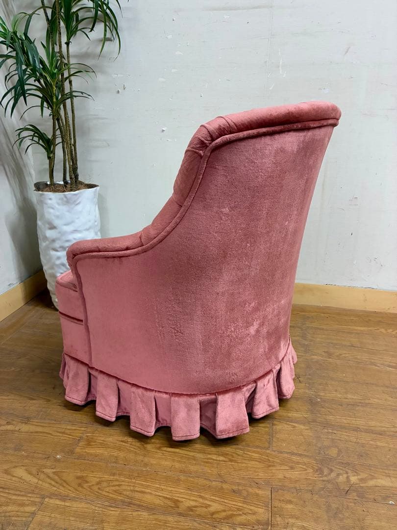 管405☆イタリア製☆アンティーク☆ピンクファブリックソファー
