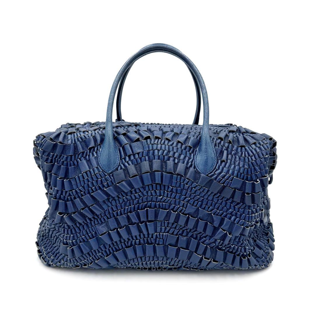 ボッテガヴェネタ ミニボストン ハンドバッグ フリル レザー コバルトブルー