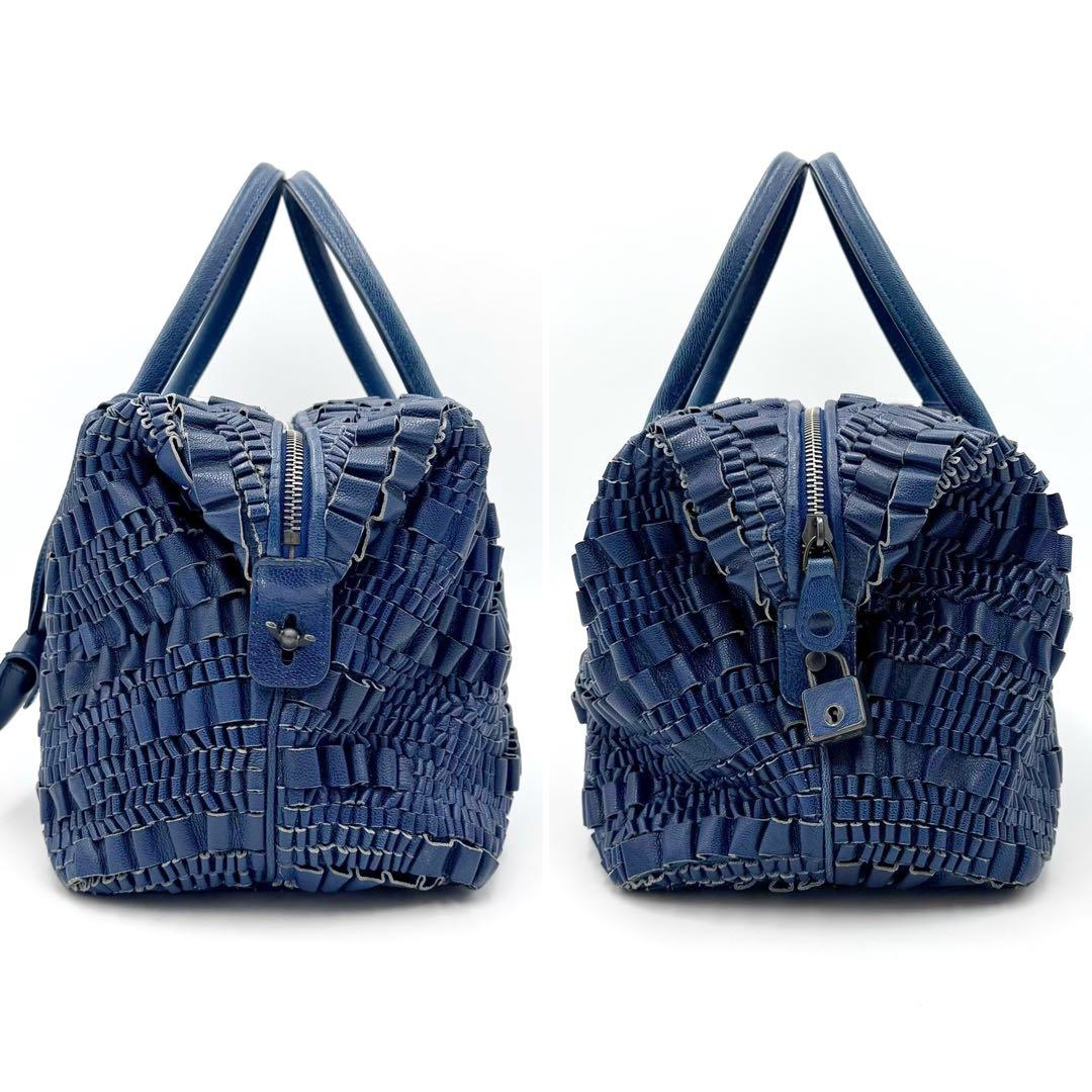 ボッテガヴェネタ ミニボストン ハンドバッグ フリル レザー コバルトブルー