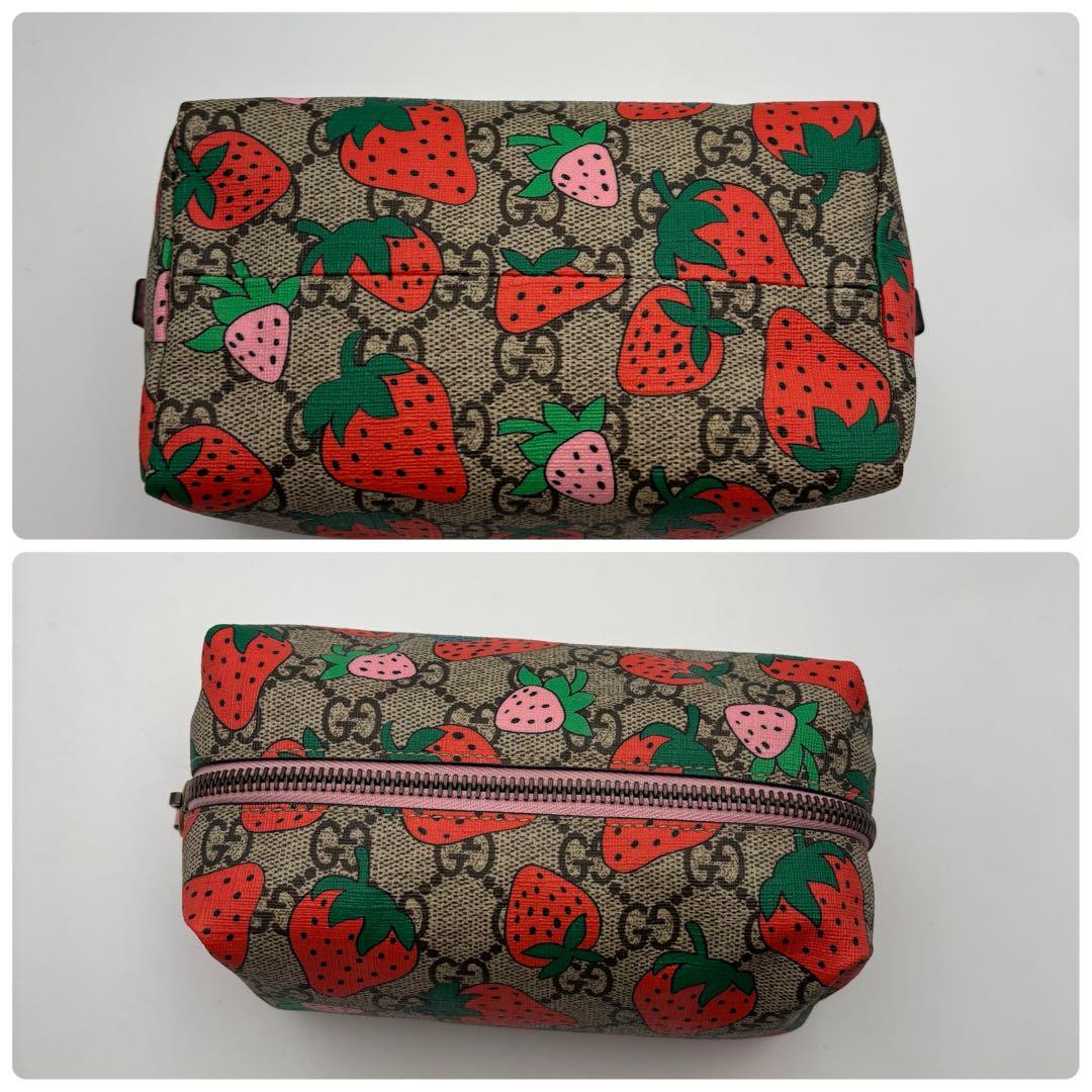 希少 GUCCI イチゴ柄ポーチ GGスプリーム ストロベリー 化粧ポーチ 小物