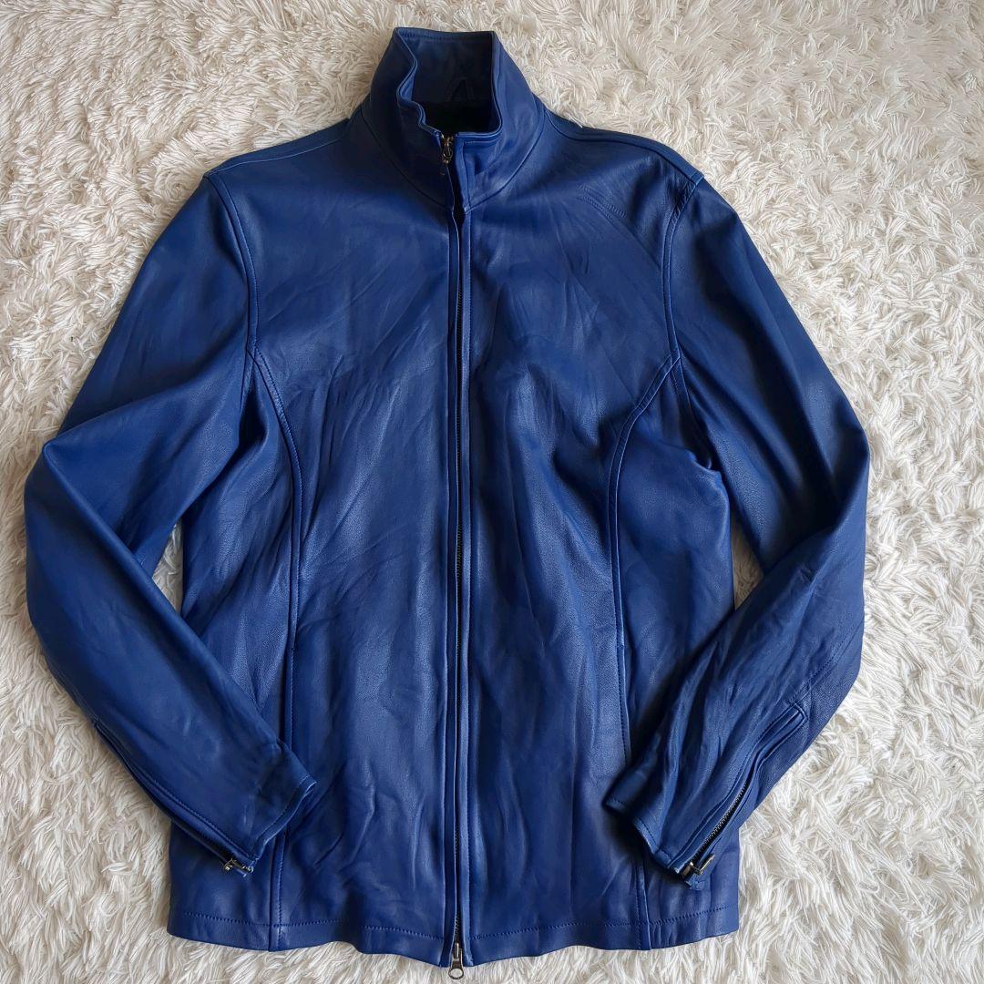 シャッフェン SCHAFFEN シングル ライダースジャケット 羊革 L ブルー