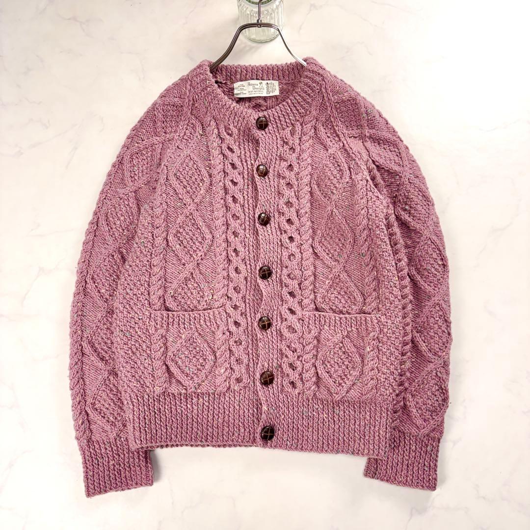 アテナデザイン アランニット カーディガン ミックスカラー 胡桃ボタン 春色✨