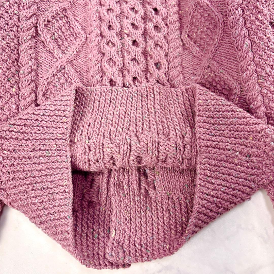 アテナデザイン アランニット カーディガン ミックスカラー 胡桃ボタン 春色✨