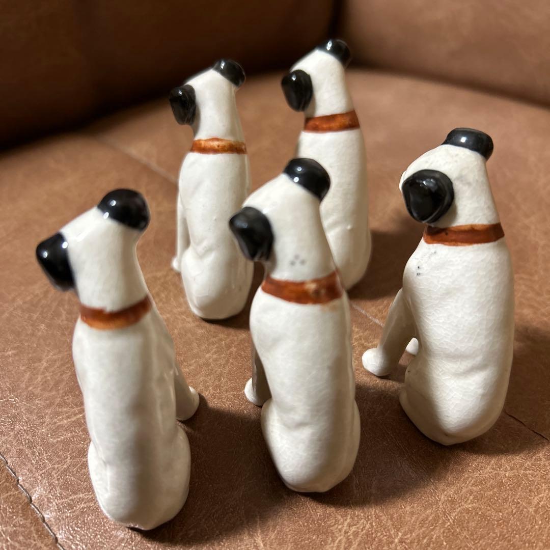 ★希少昭和レトロ◆Victor◆ビクター犬◆ニッパー犬の置物◆陶器製5匹セット