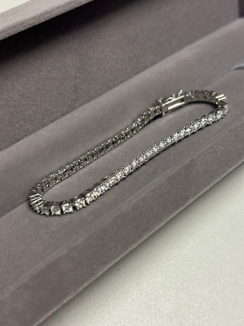 【大人の手元に】モアサナイト×シルバー925テニスチェーンブレスレット 19cm