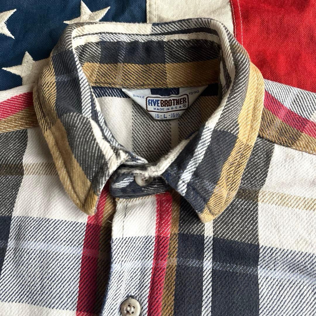 80s ビンテージ FIVE BROTHER ヘビー ネルシャツ L アメリカ製