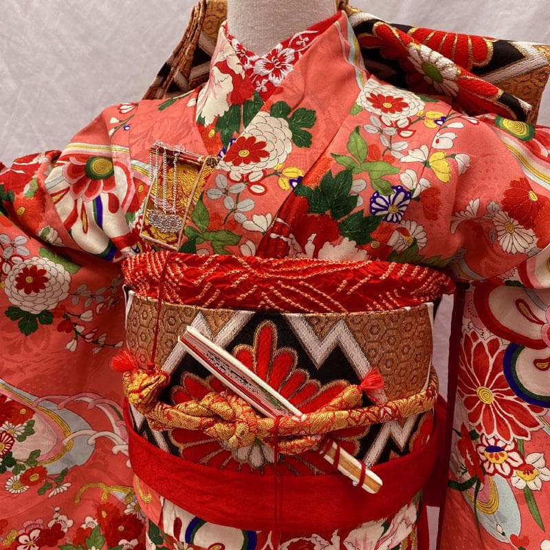 510ag50◎七五三 七歳 女児 アンティーク着物のみ レトロ ピンク◎