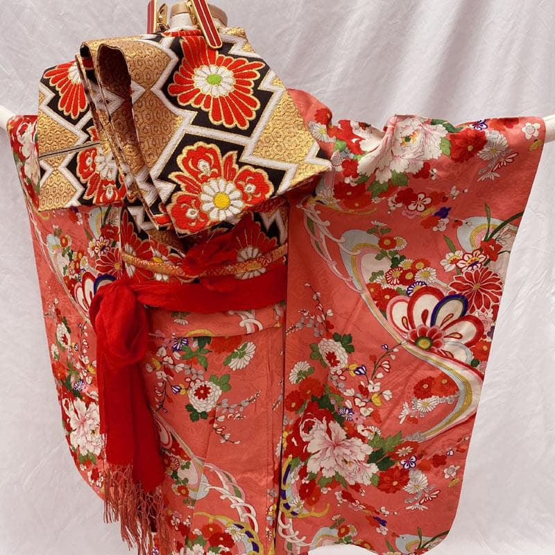 510ag50◎七五三 七歳 女児 アンティーク着物のみ レトロ ピンク◎