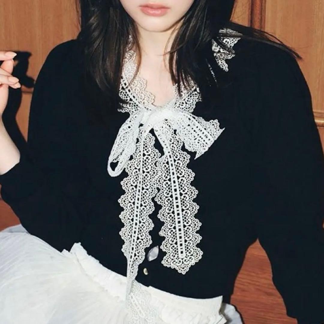 【美品】SNIDEL USAGI ONLINE限定 レースボウタイカーディガン