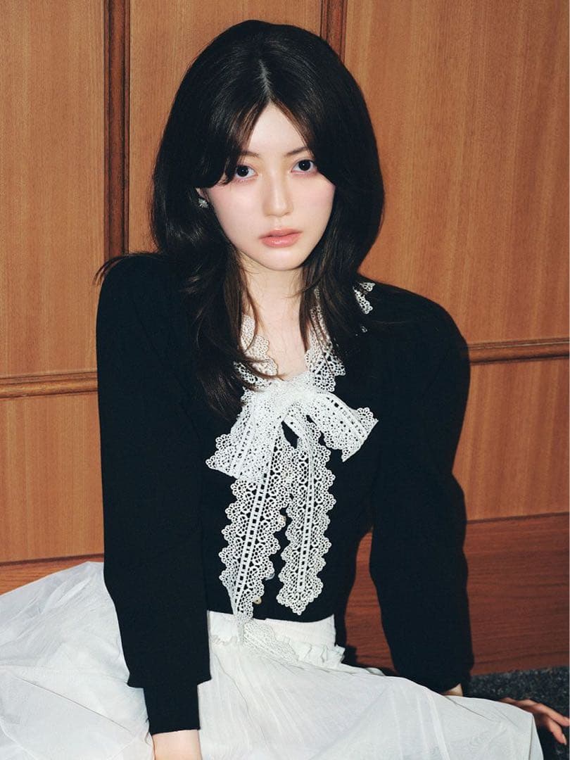 【美品】SNIDEL USAGI ONLINE限定 レースボウタイカーディガン