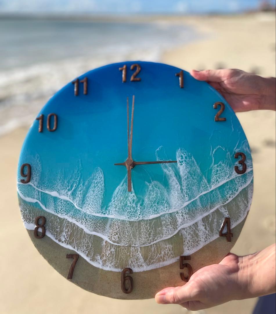 直径35㎝　ビッグサイズ　オーシャンレジン時計　海アート　新築祝い　ギフト