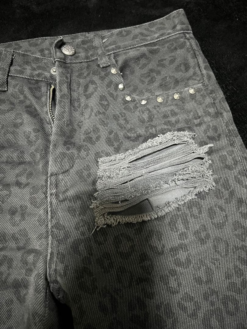 【GRANCY】 グランシーレオパードダメージフレアパンツ Sサイズ