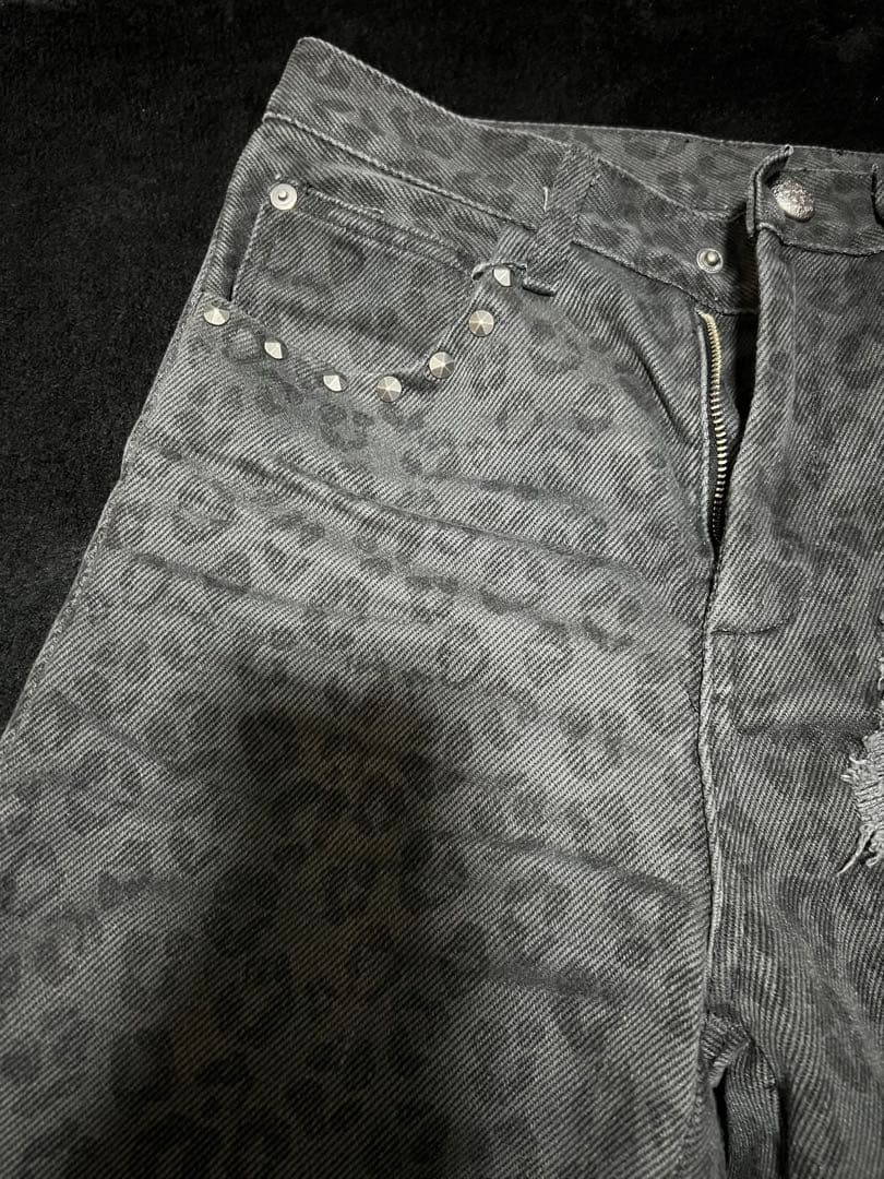 【GRANCY】 グランシーレオパードダメージフレアパンツ Sサイズ