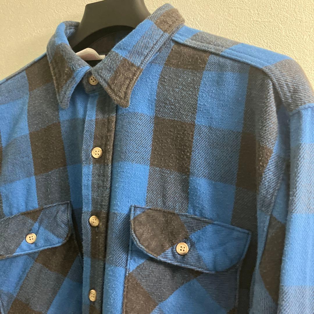 80s〜　Eddie Bauer ネルシャツ　青/黒✨　USA製