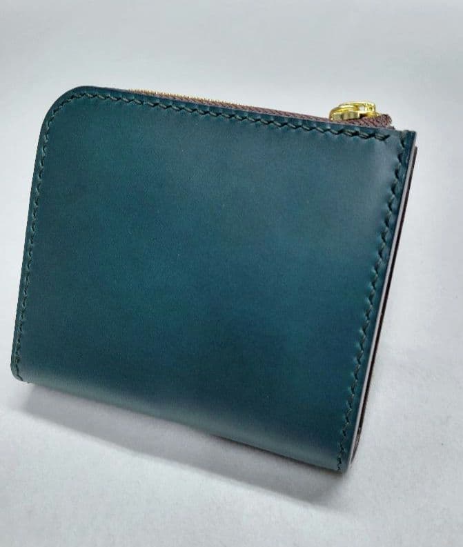 L字ファスナー財布　イタリアレザー　小銭入れ　コンパクト財布　ハンドメイド