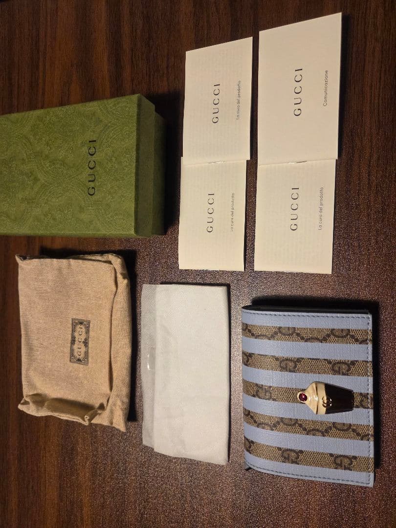 GUCCI☆美品 二つ折り財布 701489/GGアイスクリーム/ブルー