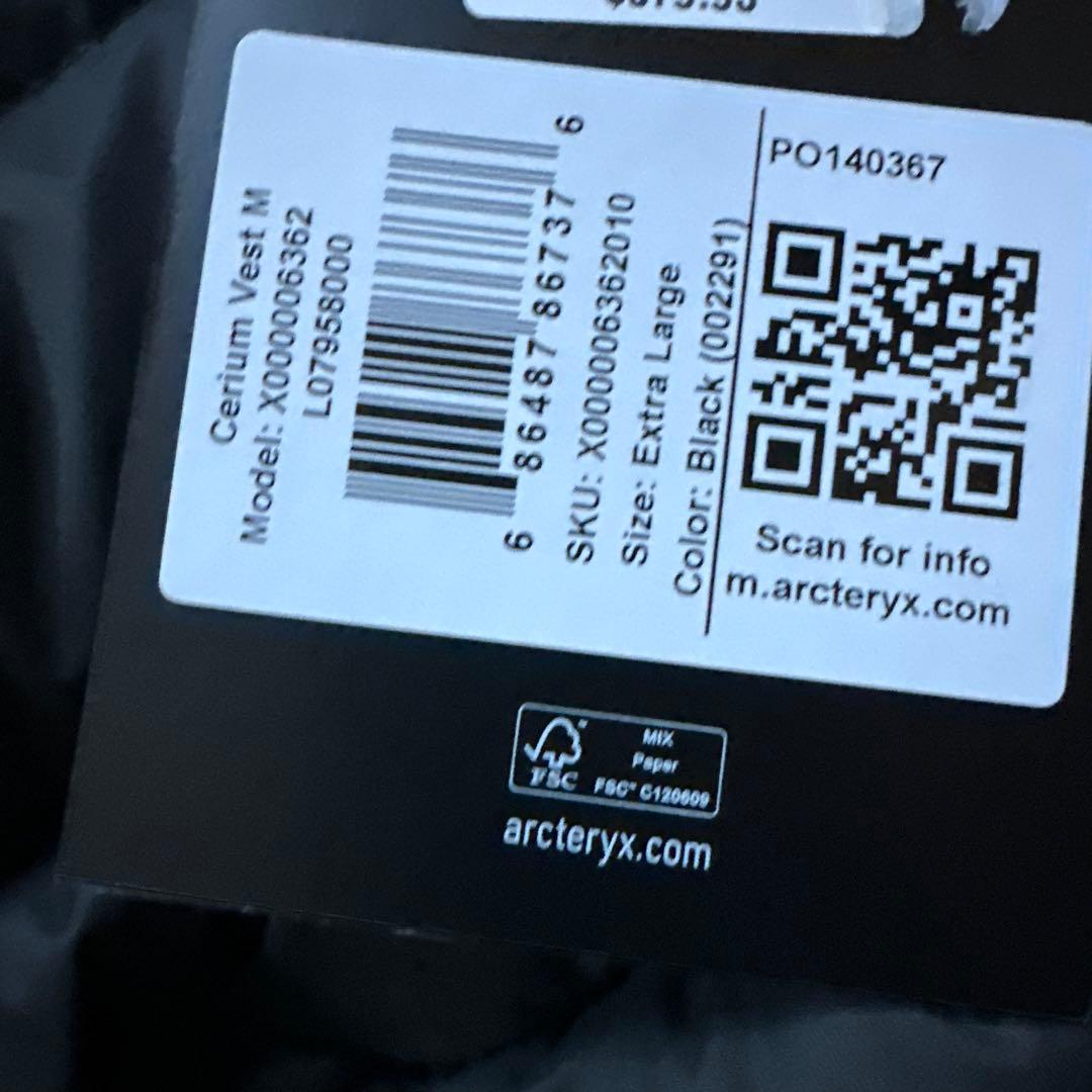 新品未使用！！確実正規品！Arc'teryx Cerium Vest XL