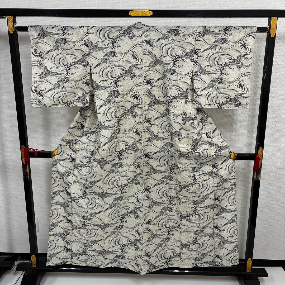 凛*様 夏浴衣 浴衣 綿絽 木綿 荒波に鶴 染め U-8112