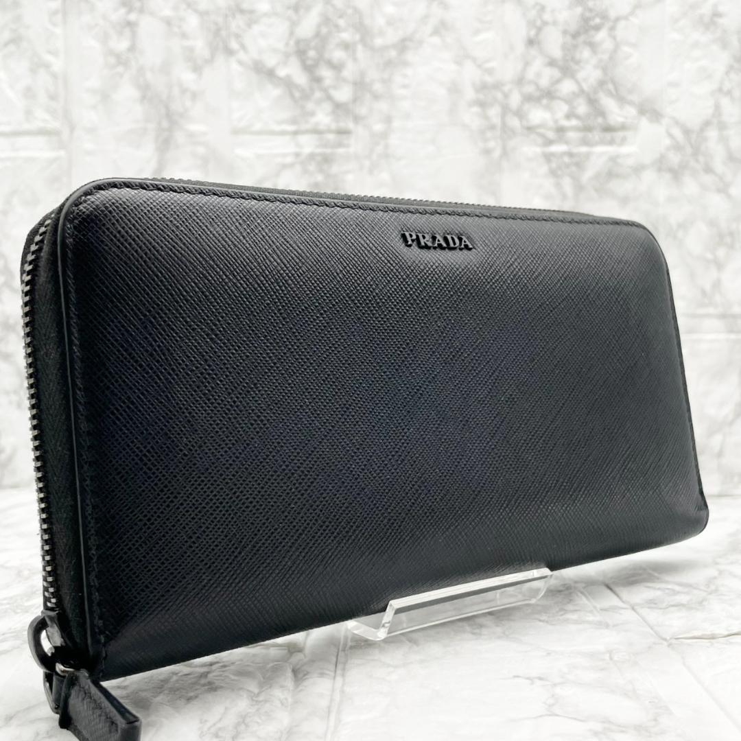 極美品✨プラダ　長財布　サフィアーノ　メタルロゴ　バイカラー　ブラック