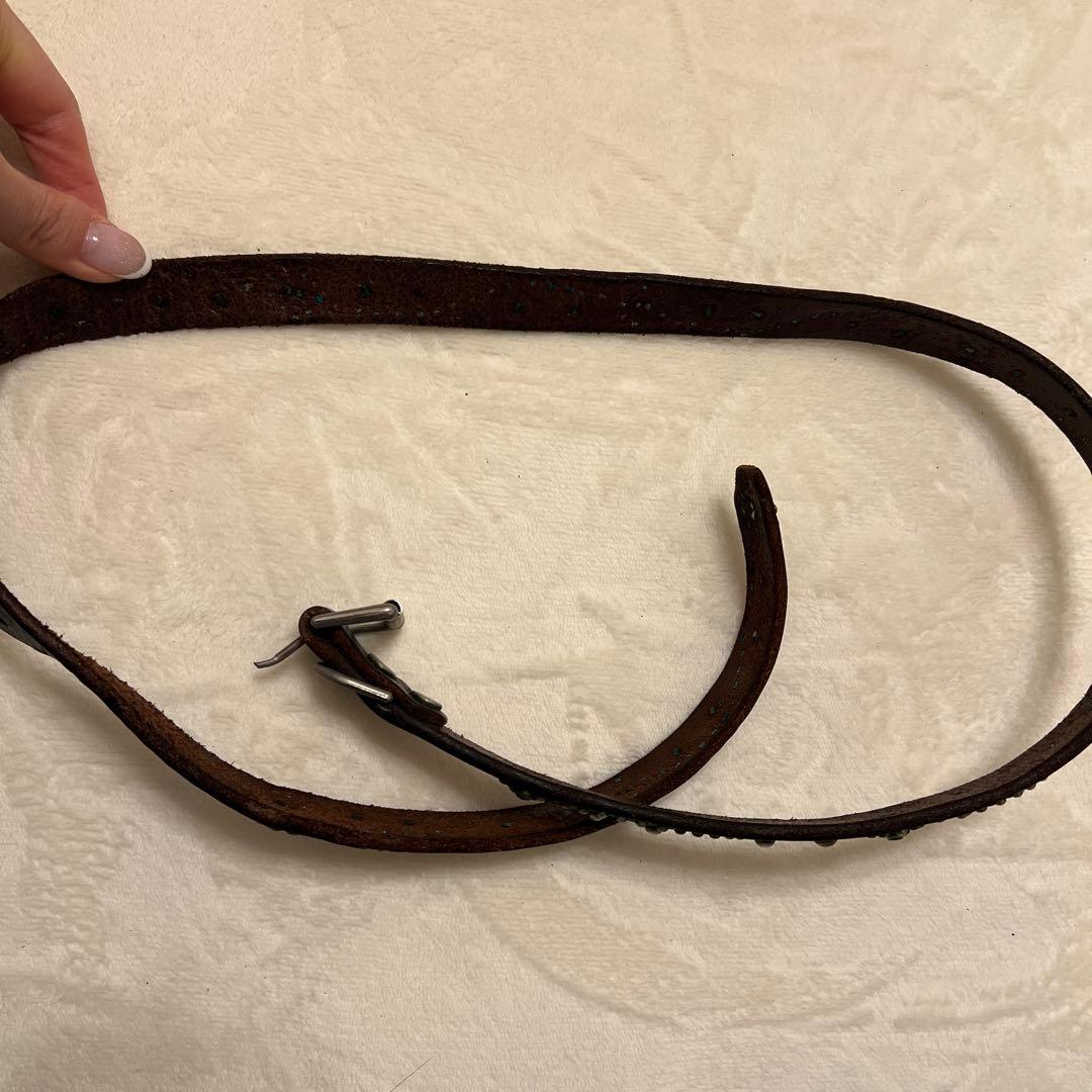 美品 HTC フラワースタッズ ナロー ベルト 32 ブラック黒