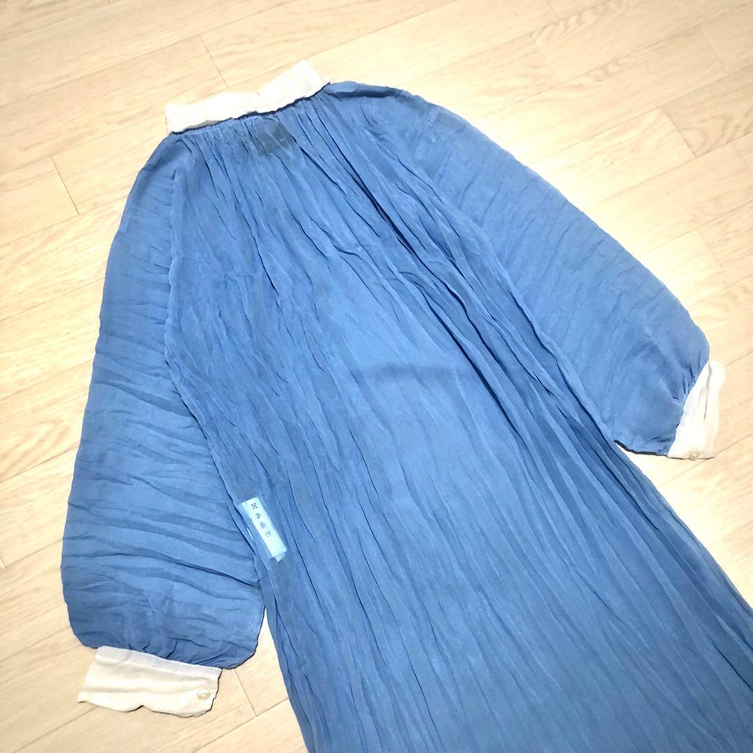 トリココムデギャルソン　プリーツ加工ワンピース　シフォンジョーゼット　バイカラー