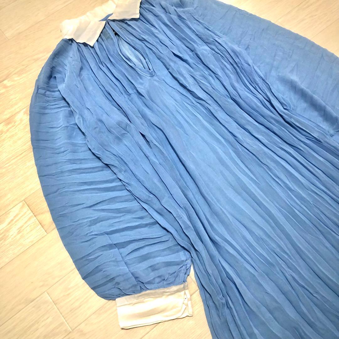 トリココムデギャルソン　プリーツ加工ワンピース　シフォンジョーゼット　バイカラー