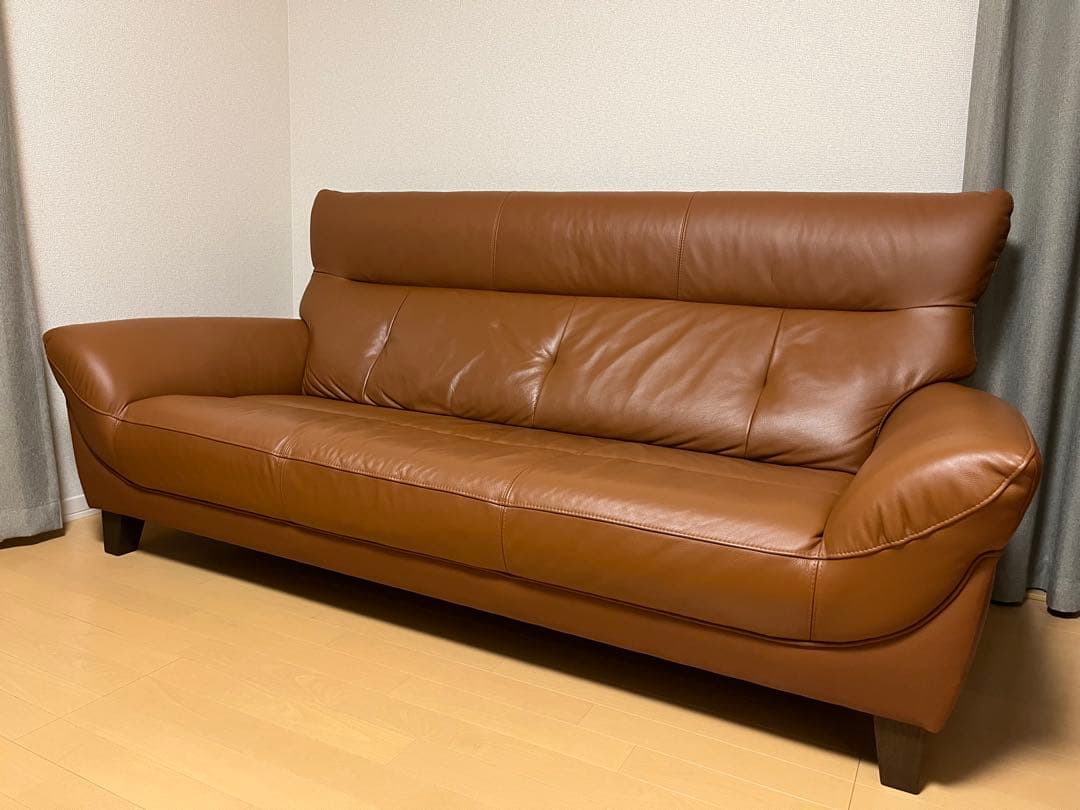 インターリバックス 馬場家具 ソファ 三人掛け ブラウン 本革 レザー