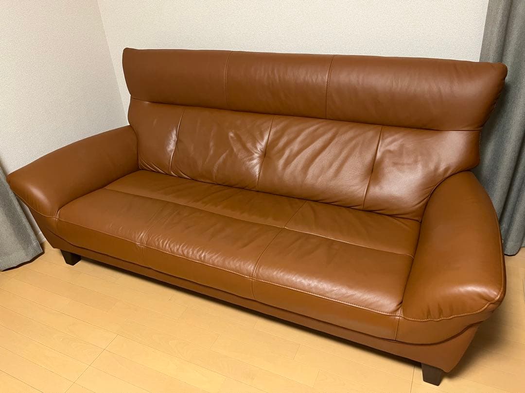 インターリバックス 馬場家具 ソファ 三人掛け ブラウン 本革 レザー