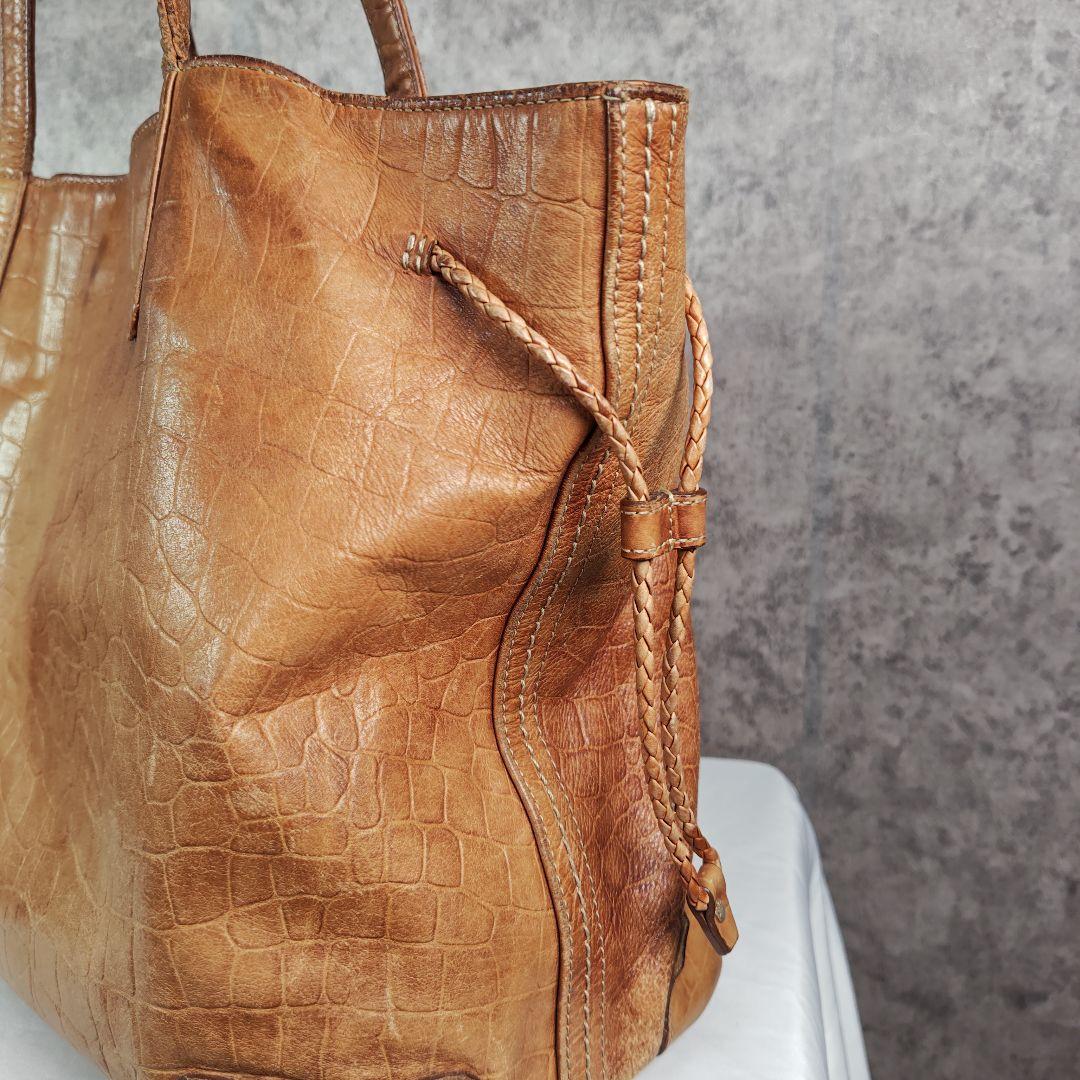 aniary アニアリ クロコ型押し レザートートバッグ ブラウン A4収納可