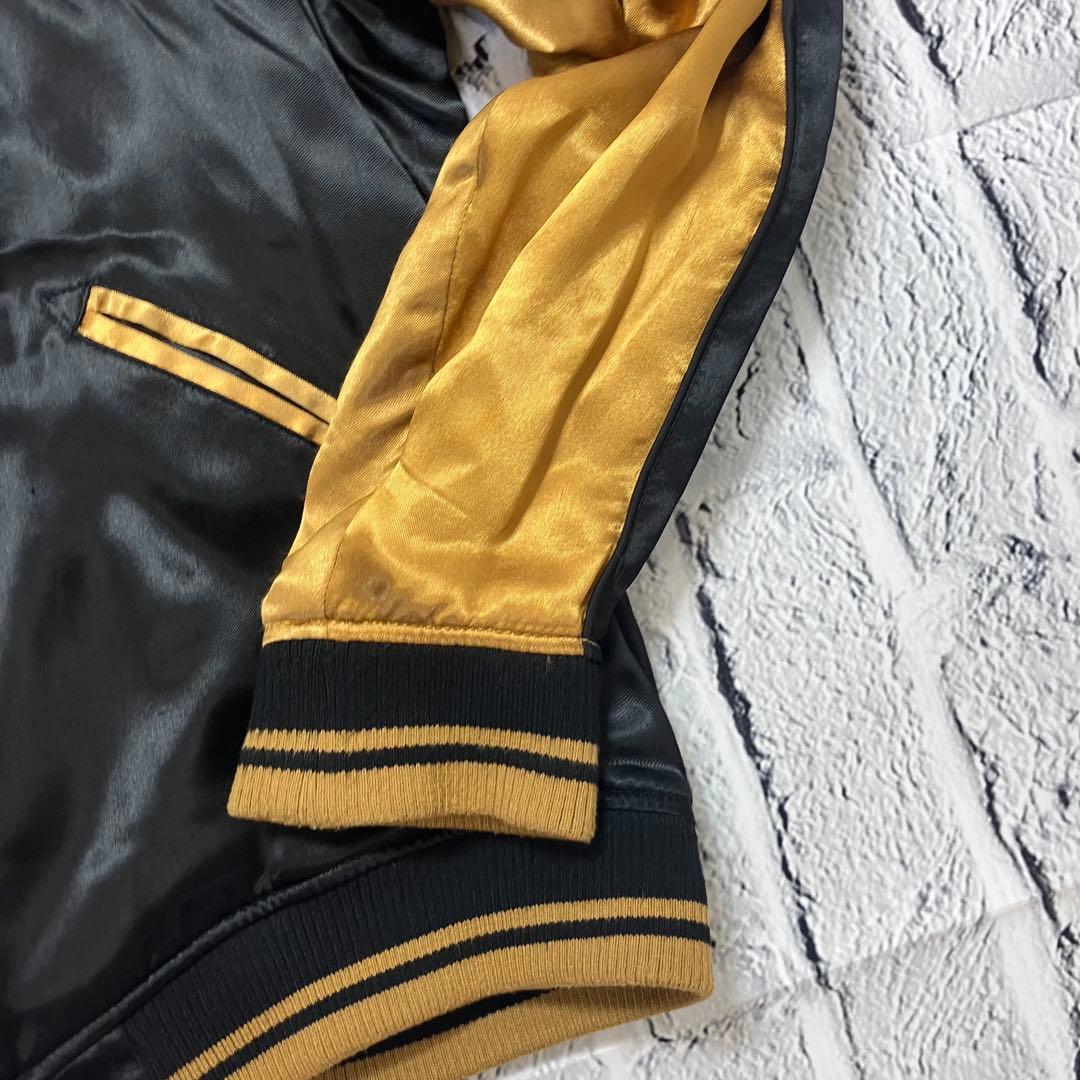 美品 絡繰魂 スカジャン 粋 L 刺繍 ブラック ゴールド 和柄 リバーシブル