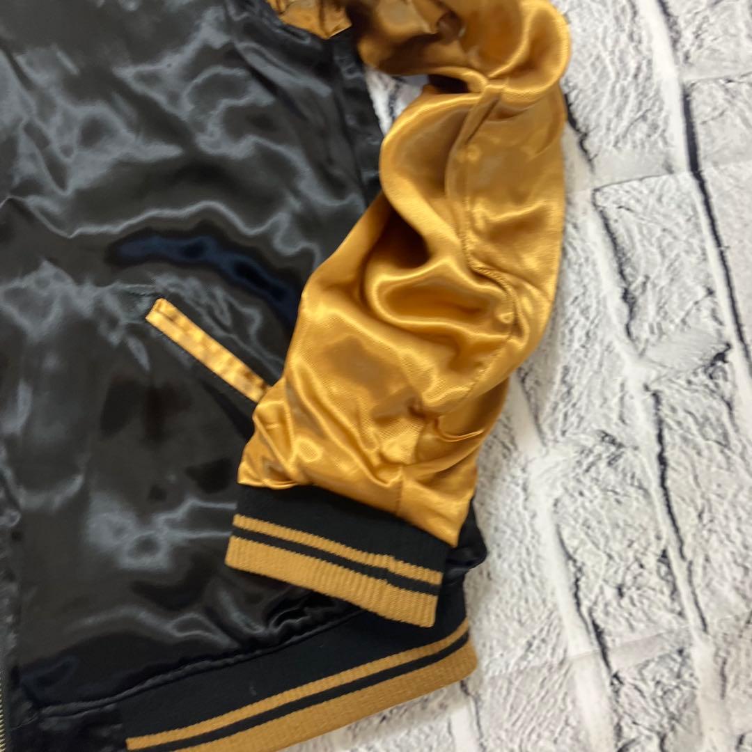 美品 絡繰魂 スカジャン 粋 L 刺繍 ブラック ゴールド 和柄 リバーシブル