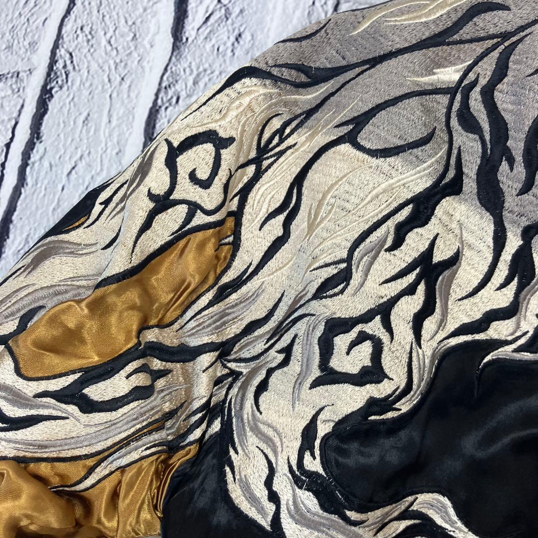 美品 絡繰魂 スカジャン 粋 L 刺繍 ブラック ゴールド 和柄 リバーシブル