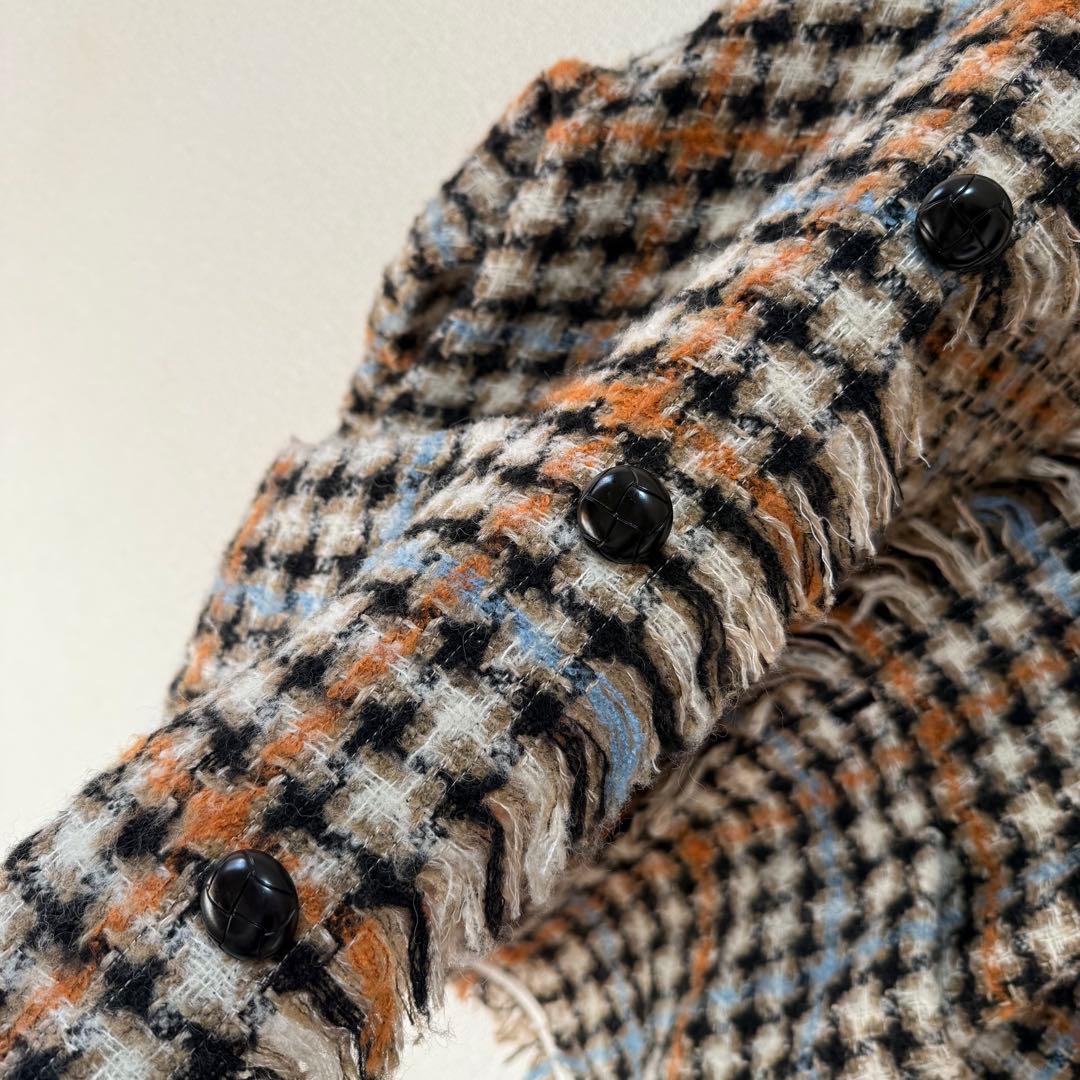 美品 イザベルマラン ミックスツイード ノーカラーコーディガン フリンジ