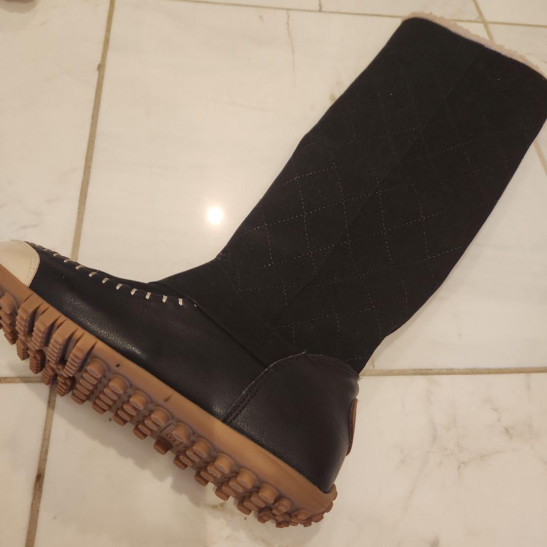 黒いキルティングロングブーツ　ゴルフブーツ