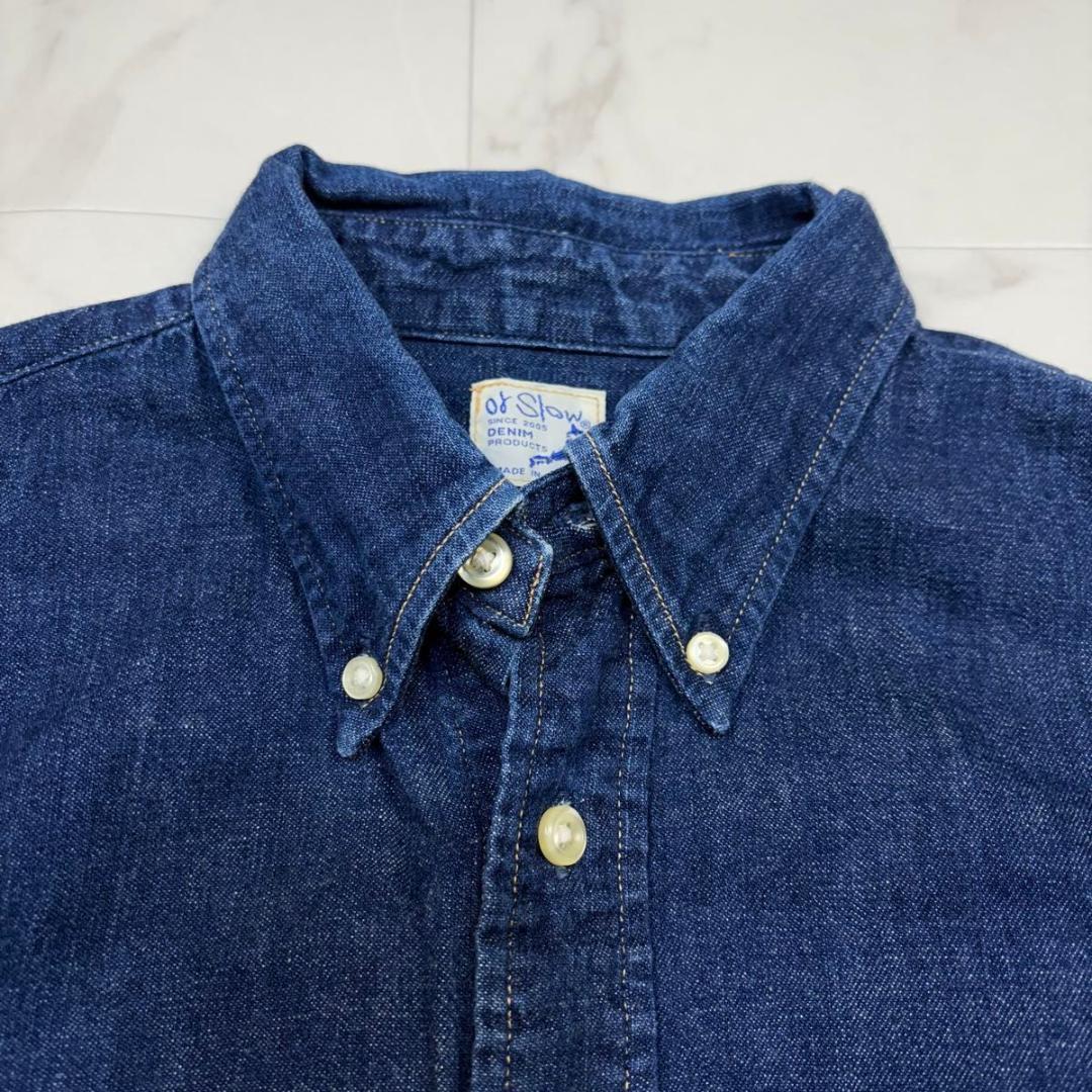 オアスロウ　デニムシャツ　日本製　インディゴ　M相当　ボタンダウン　青　長袖